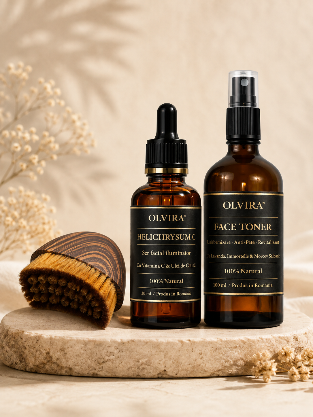 Perie drenaj limfatic + Glow Serum + Face Toner Olvira®