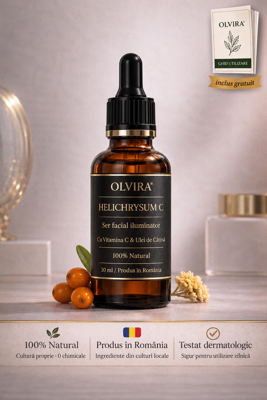 Olvira Glow Serum - Ser facial natural 100% cu Helichrysum & Cătină – 30ml
