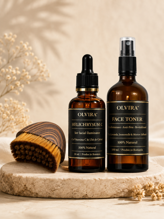 Perie drenaj limfatic + Glow Serum + Face Toner Olvira®